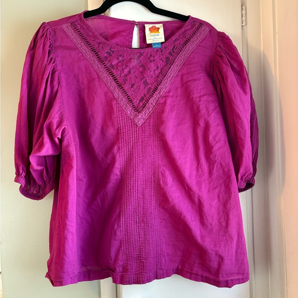 Farm Rio Anthropologie XL Kelsie Blouse Peasant Top Cotton Lace Trim Boho 0073